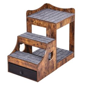 Pet Bunk Bed with Removable Stairs, Dog/Cat Window Perch with Storage, Multi-Level Bed Window Perch Dog Bedside Sleeper Couch, Small Pet Seat Pla
