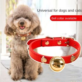 Leather Pet Collars Pet paw print bone alloy bell collar dog collar Best Santa Xmas Gifts cat collar (Color: Brown, size: m)