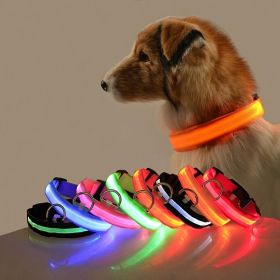 Glow-In-The-Dark Pet Collar For Dog & Cat; LED Dog Collar For Night Walking; USB charging (Color: Orange, size: m)