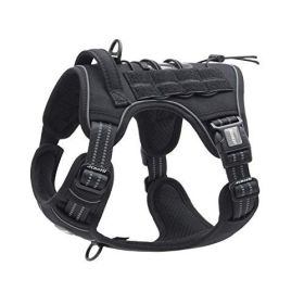 Tactical Dog Harness for Small Medium Dogs No Pull Adjustable Pet Harness Reflective K9 Working Training Easy Control Pet Vest Military Service D (Color: black, size: S(Neck)