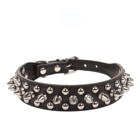 Spiked Studded Leather Dog Collar Rivets Pet Small Large Cat Pit Bull Adjustable (Color: black, size: m)